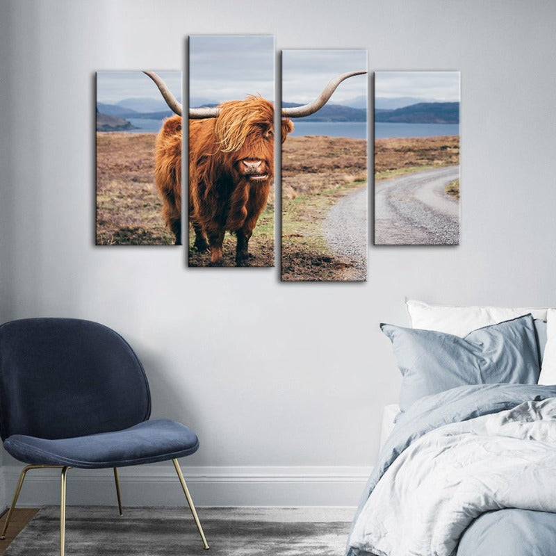 4-teilige schöne braune Kuh - Canvas Wandkunst Gemälde | Karnz