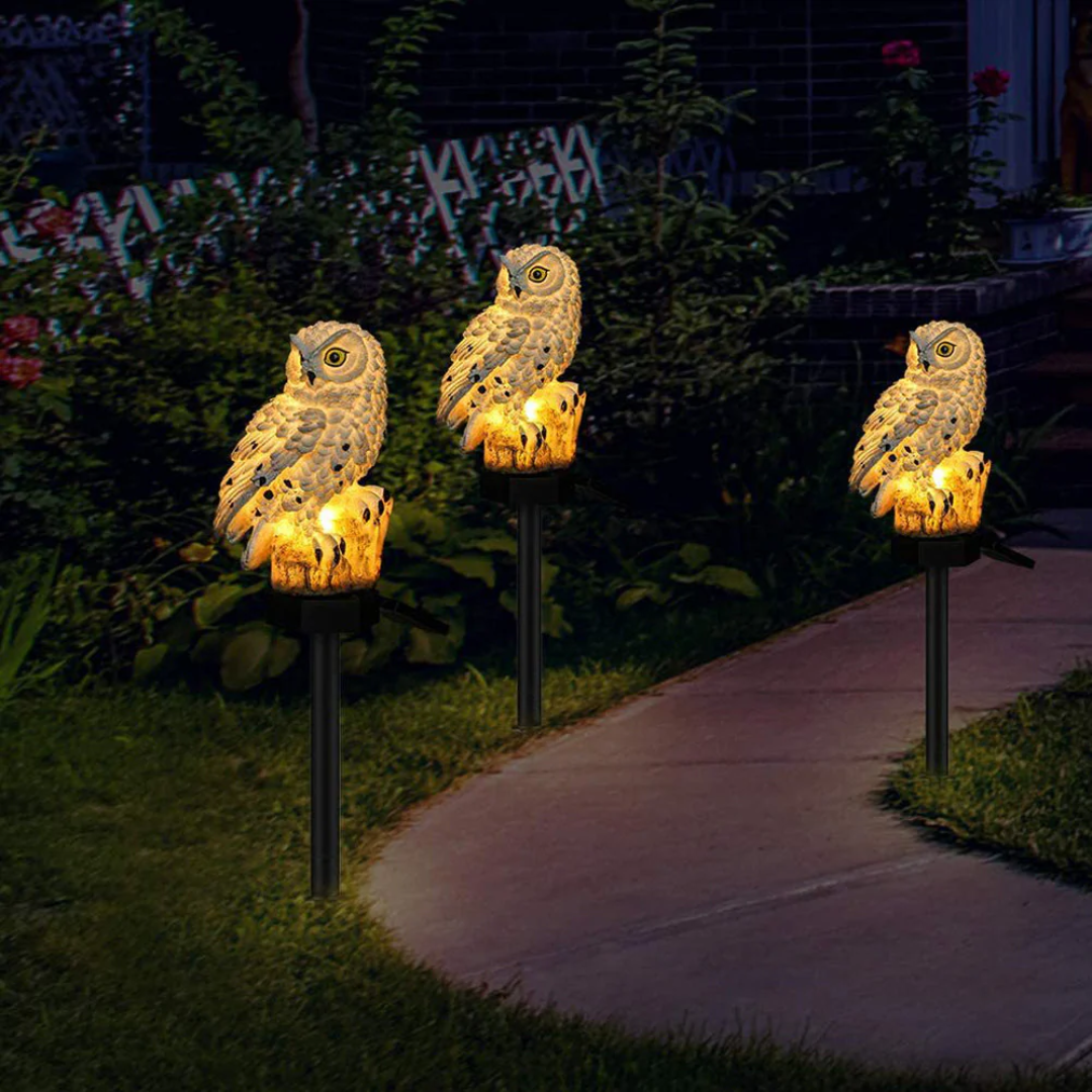 Solar Gartenlampe Uilux – Drahtlose Außenlampe betrieben mit Solarenergie im Eulendesign | Karnz