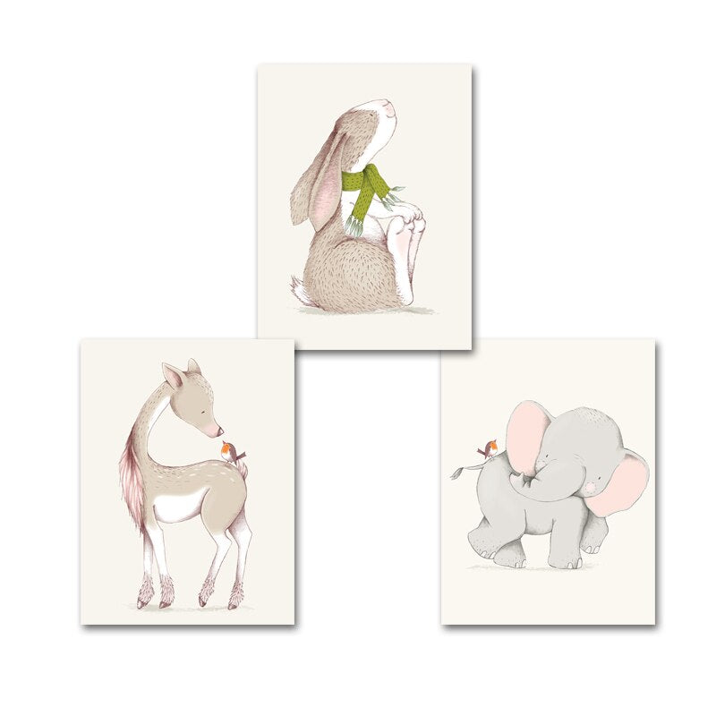 Moderne Cartoon-Tierchen – Leinwandbild