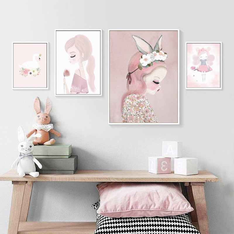 Süßes rosa Einhorn-Mädchen - Leinwandbild
