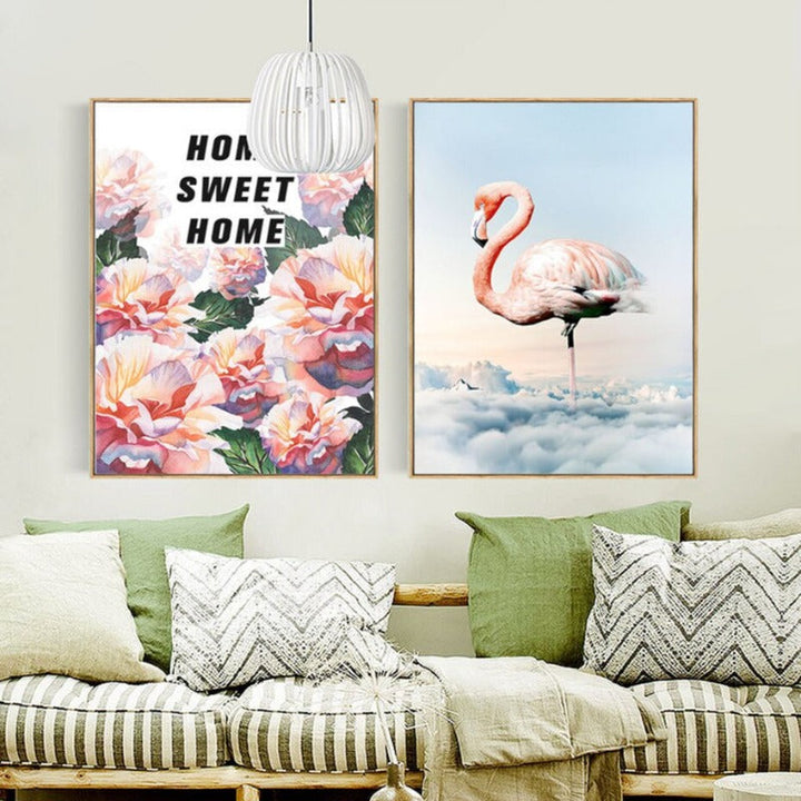 Flamingo In Landschaft - Leinwandwandkunstmalerei
