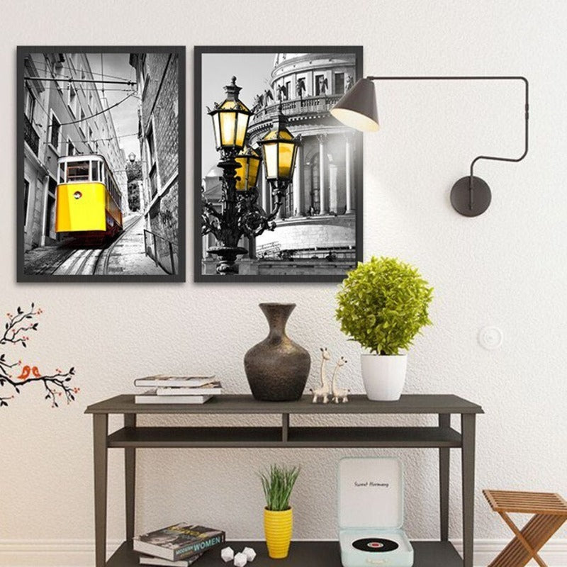 Vintage-Stadtlandschaft-Poster und -Druck in Gelb