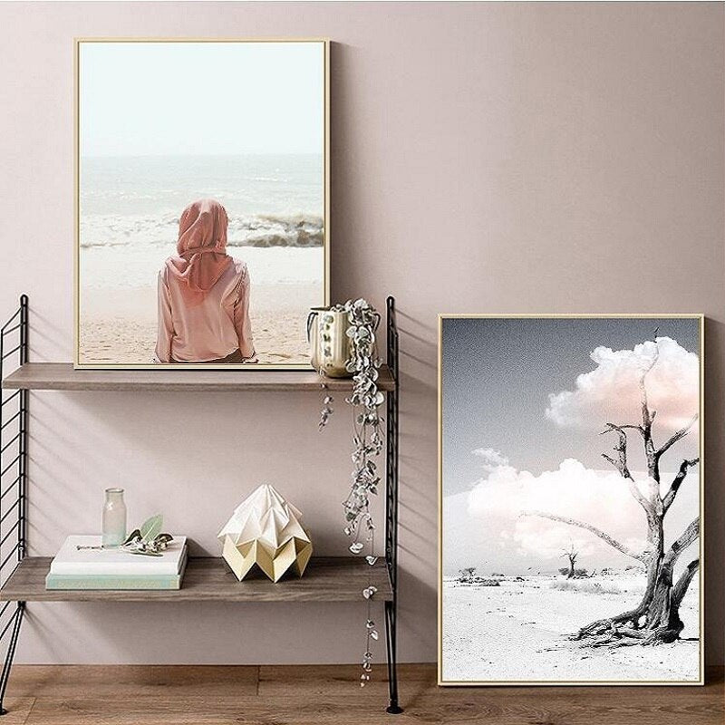 Pink Seascape Bus Heilendes Mädchen - Leinwand Wandkunst Gemälde