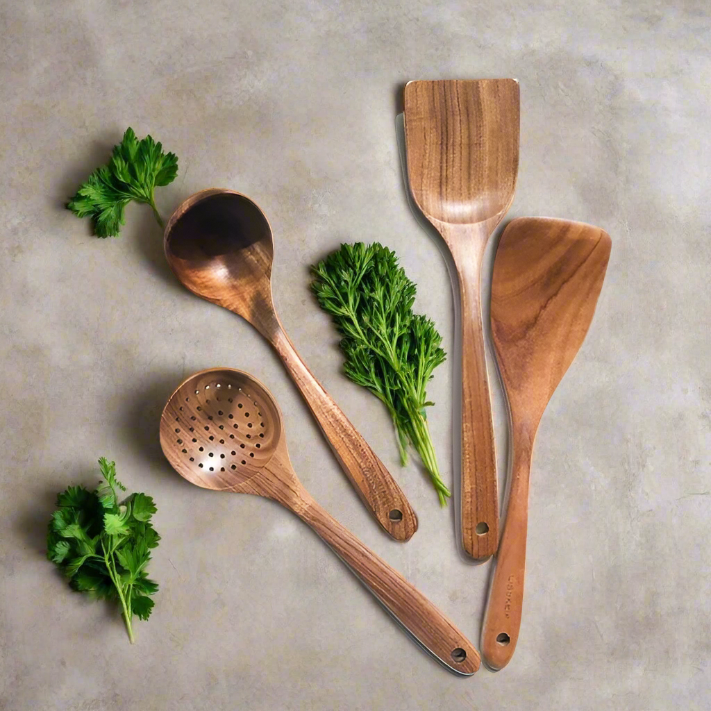 TeakChef Küchenset – Haltbare antibakterielle Küchenutensilien aus Teakholz | Karnz