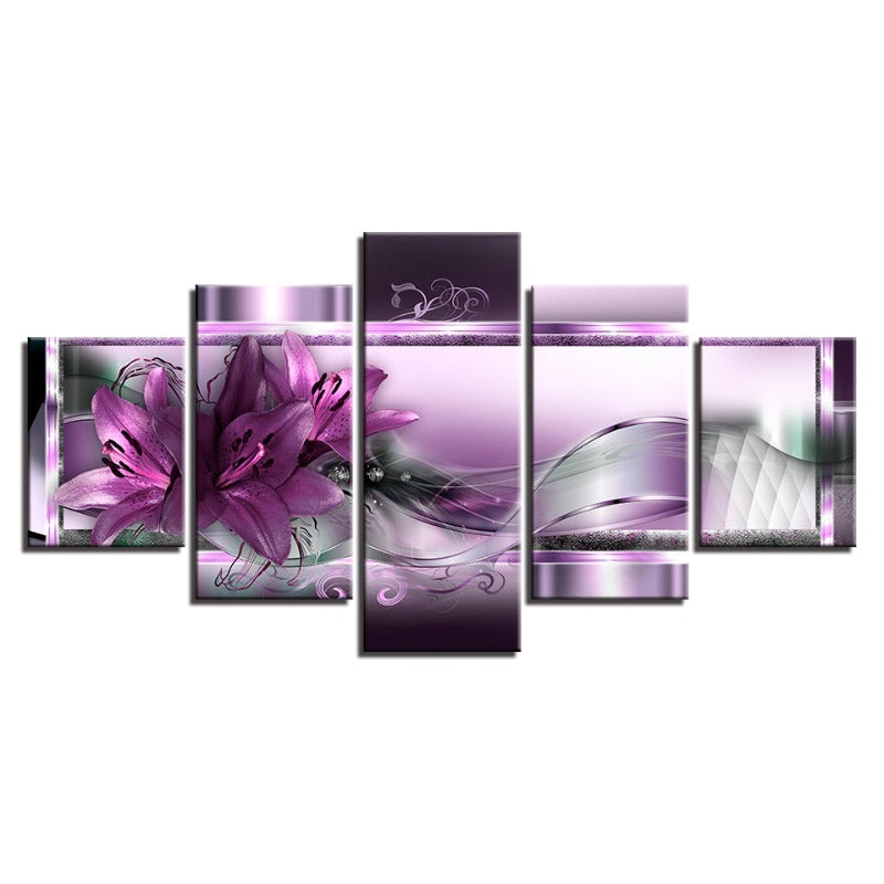 5-teiliges Lila Tulpenblumen - Leinwand Wandkunst Gemälde