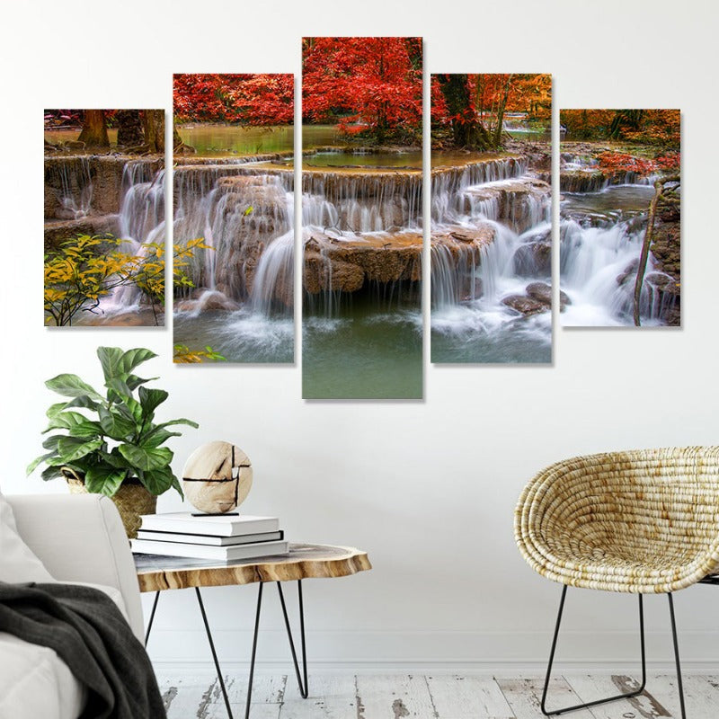 5-teilige schöne Wasserfall Landschaft - Leinwand Wandkunst Gemälde