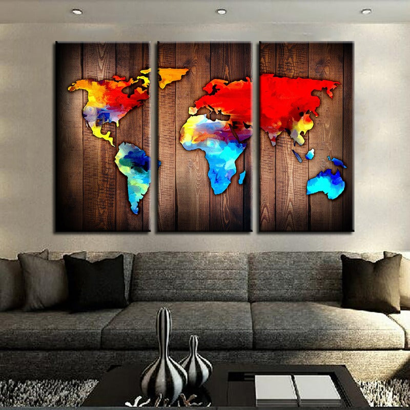 Schöne Vulkanische Weltkarte - Canvas Wandkunst Gemälde 3 Stück