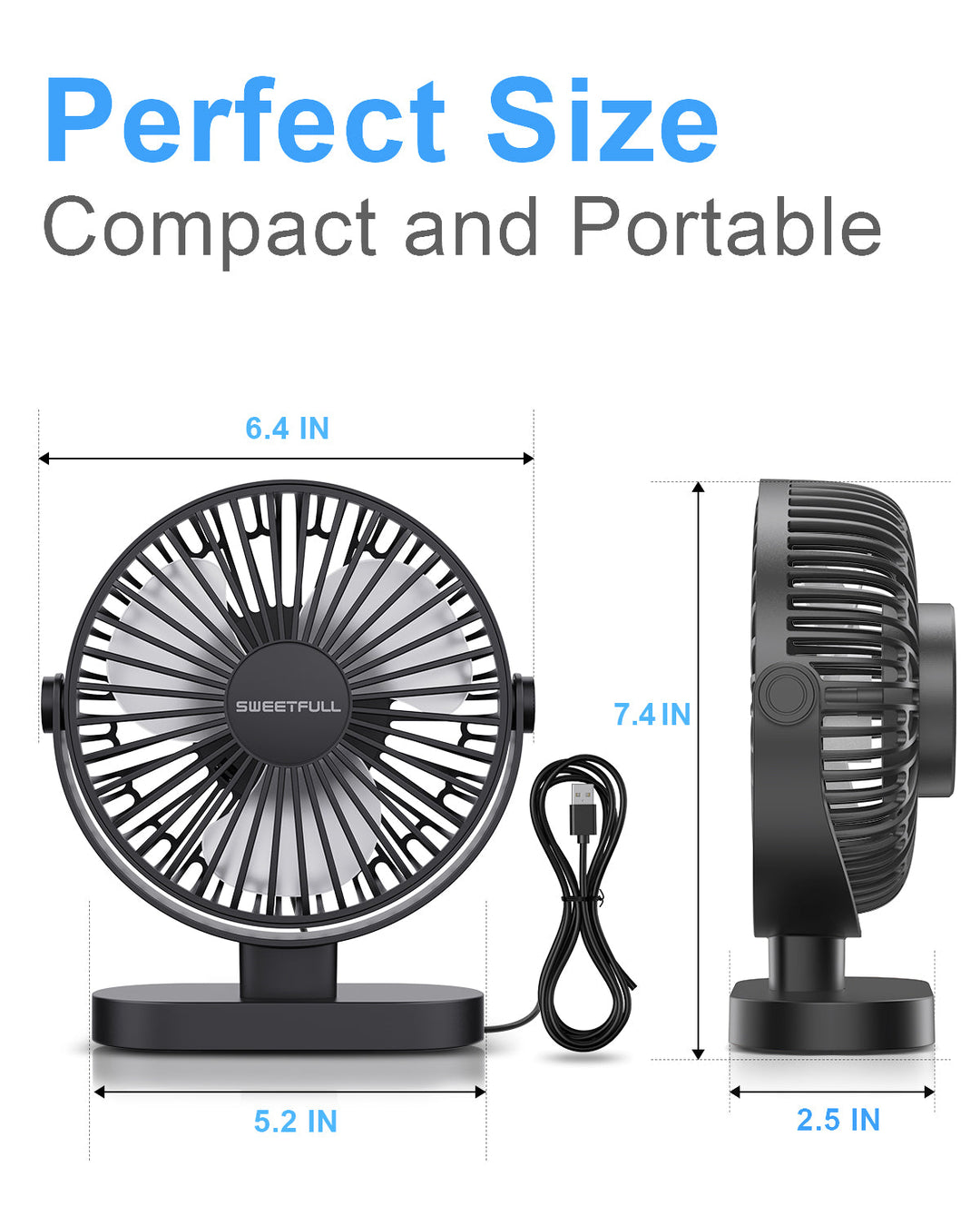 6,5 Zoll USB Kleiner Tischventilator für Zuhause Büro Auto Outdoor Reisen | Karnz
