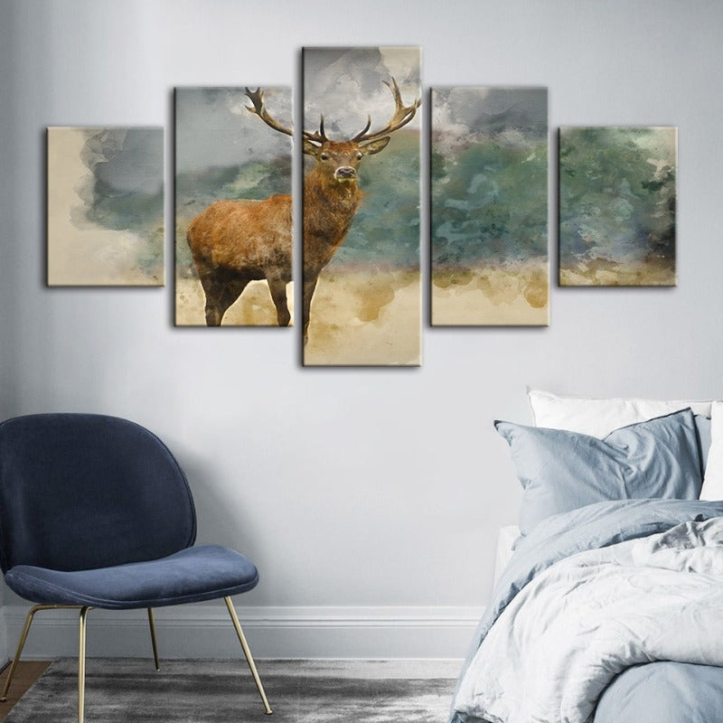 5-teilige Aquarell-Ebenen-Reh - Leinwand Wandkunst Gemälde