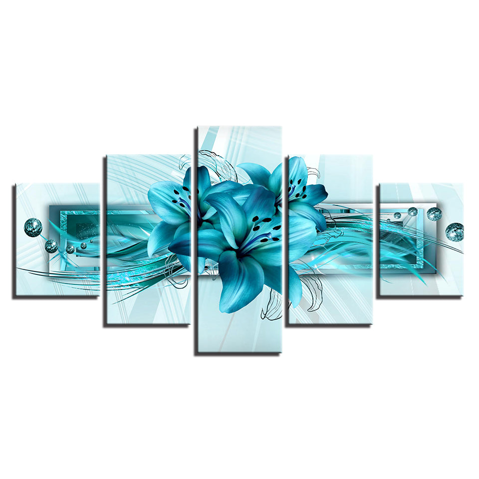 Lebhafte blaue Lilien, 5-teiliges Leinwandbild