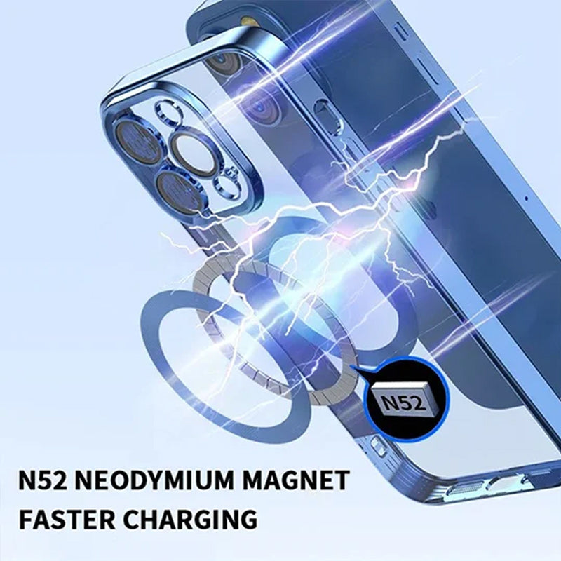 Galvanisierte, kabellose magnetische Ladehülle mit integriertem Objektiv für iPhone