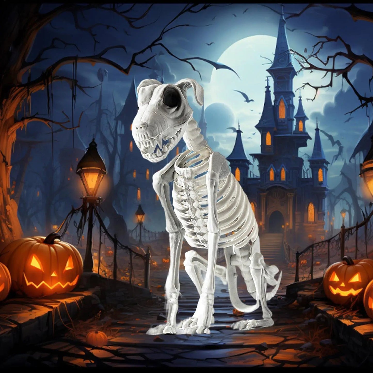 Gruselige Skeletthund-Halloween-Dekorationsstatue