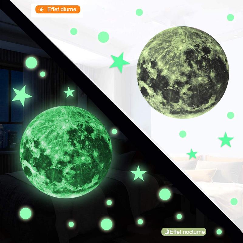 Kreativer fluoreszierender Wandaufkleber - Mond / Sterne / runde Punkte | Karnz