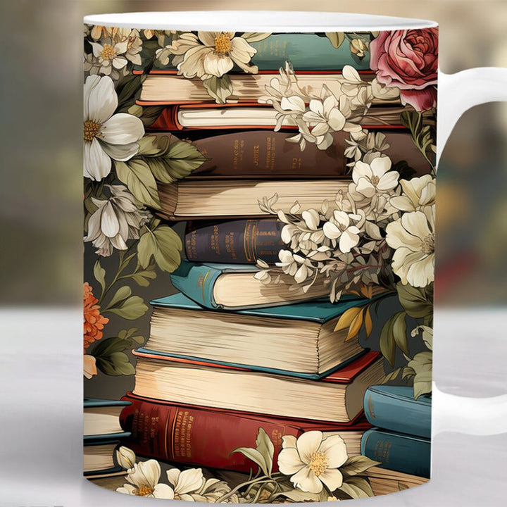 3D Künstlerisch Schöne Florale Bücher Kaffeetasse - Buchliebhaber Geschenk | Karnz