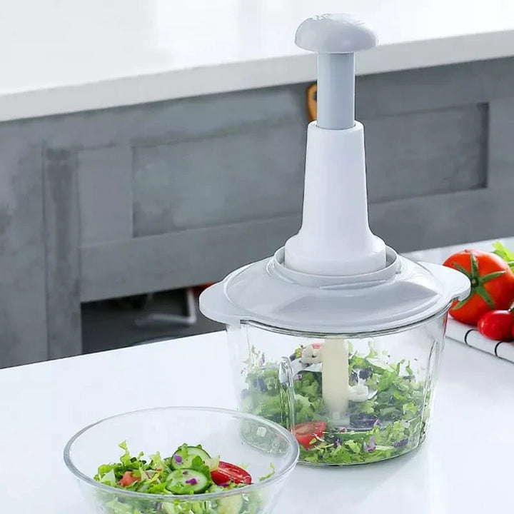 Manuelle Lebensmittelzerkleinerer, 1500ML Schnell mit 4 gebogenen Edelstahlklingen Schüsselheber