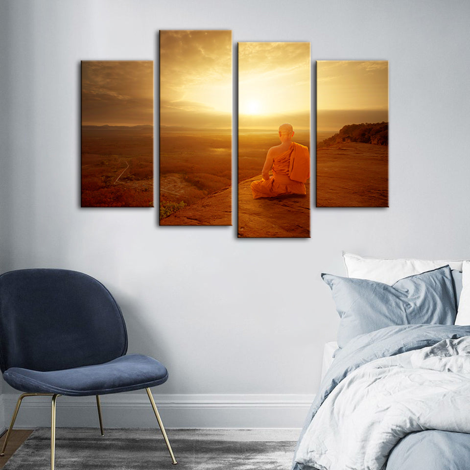 Warmer Morgen, 4-teiliges Leinwandbild