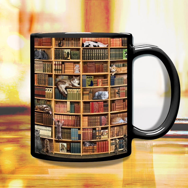 Bücherregal Keramiktasse - Geschenk für Katzenbuchliebhaber | Karnz
