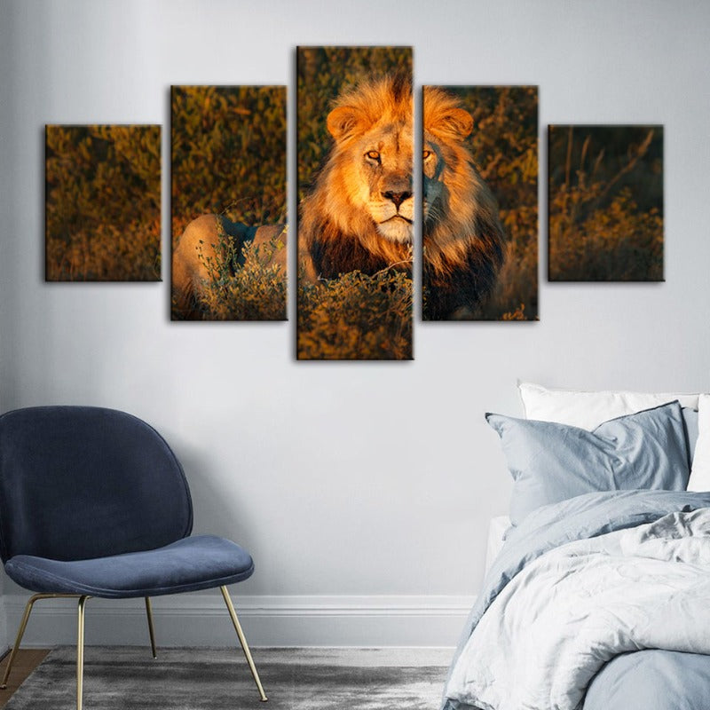 5 Stück Göttlicher Sonnenuntergang Löwe - Leinwand Wandkunst Gemälde