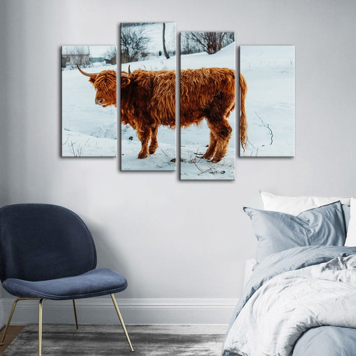 4-teilige lockige Kuh - Canvas Wandkunstgemälde