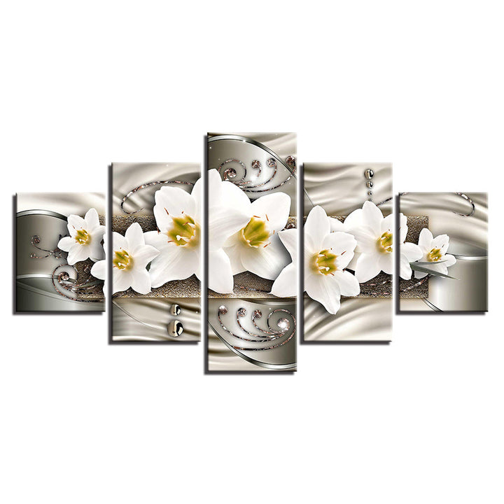 Klassische Weiße Blumen 5 Teile - Leinwand Wandkunst Gemälde