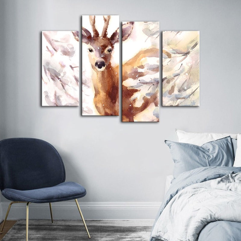 4 Stück Jung Elegante Reh - Leinwand Wandkunst Malerei