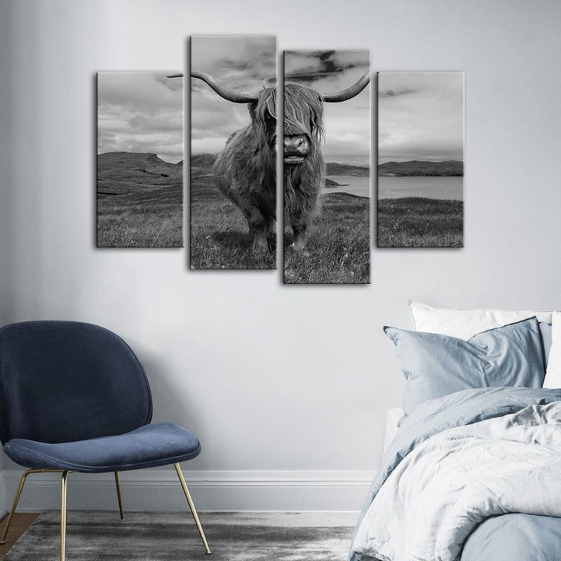 4-teilige Schwarz-Weiße Kuh - Leinwand Wandkunst Malerei | Karnz
