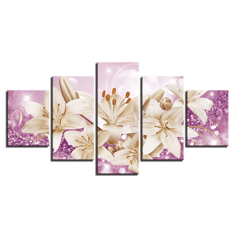 Bedazzelt Rose Gold Lilien 5 Teilig - Leinwand Wandkunst Gemälde