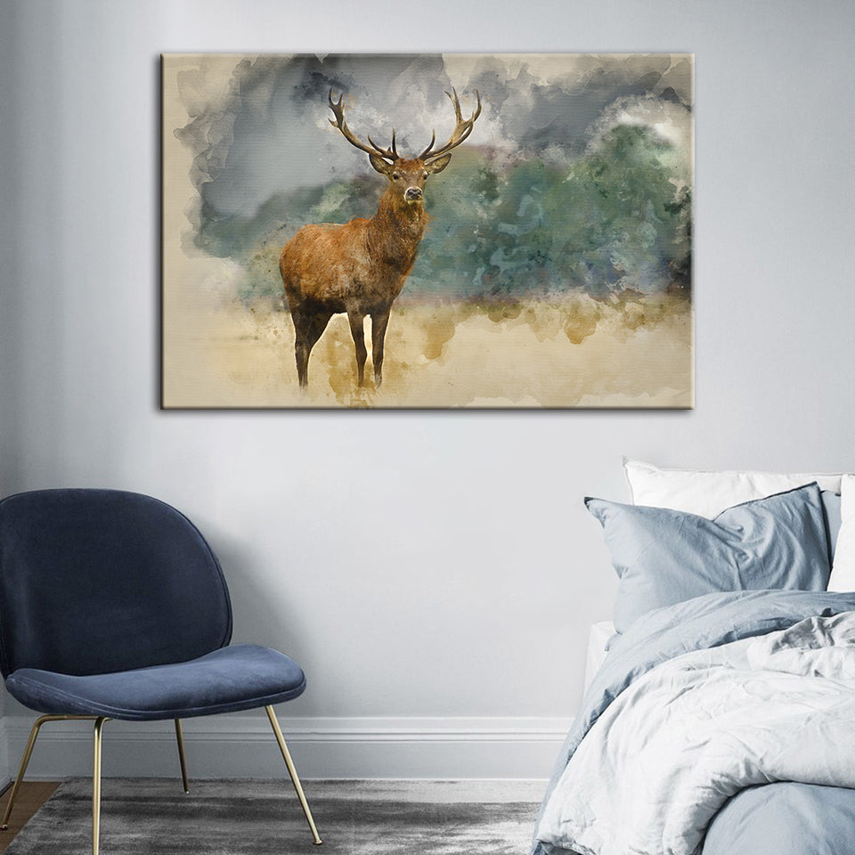 Aquarell-Motiv: Präriehirsch – Leinwandbild
