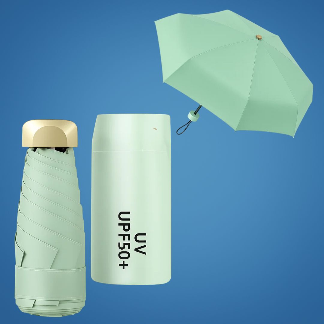 UrbanBrolly | Mini faltbarer Regenschirm UV – Sonnenschutz UPF 50+ – Wasserabweisend – Leicht und taschenfreundlich für die Reise Nutzung Karnz