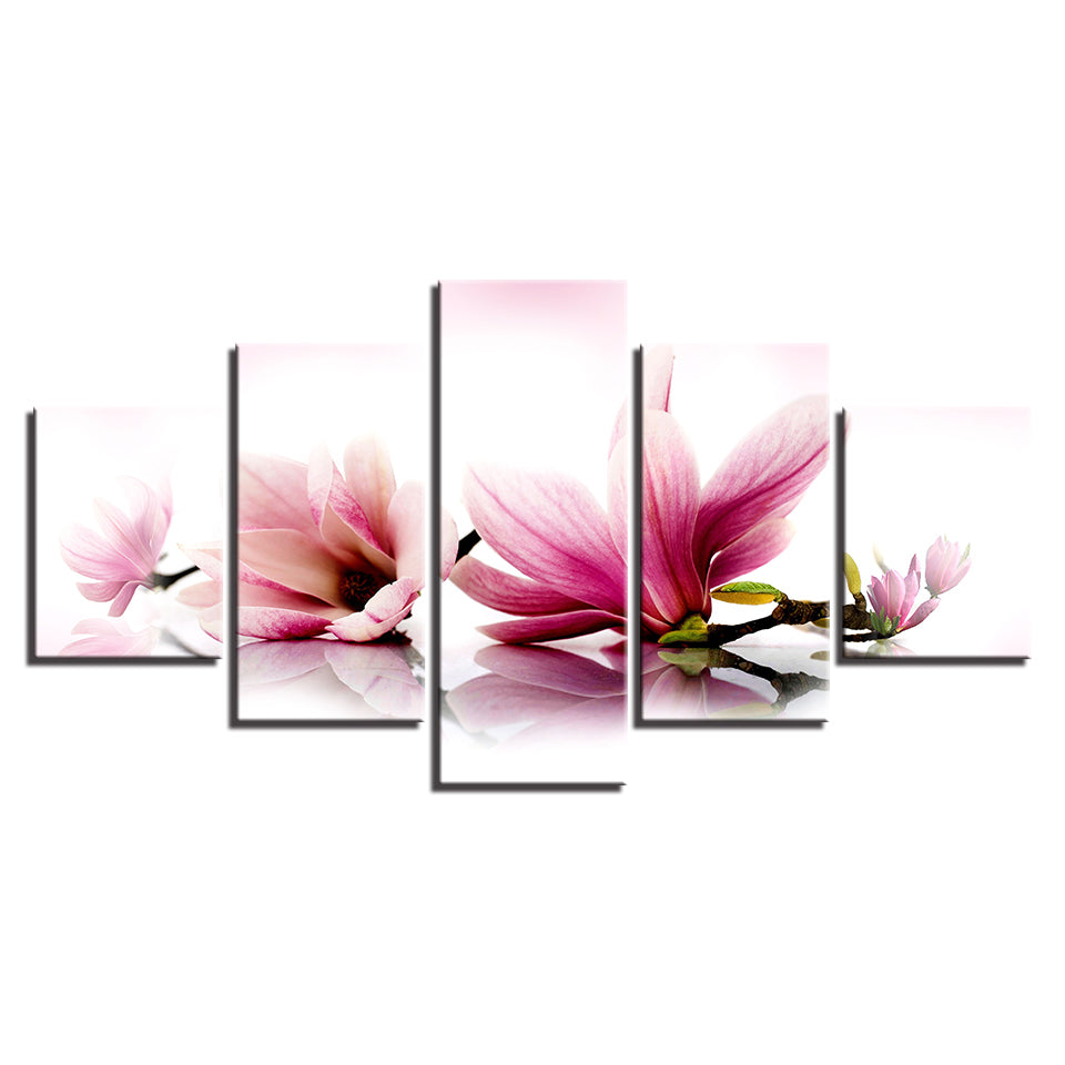 Ruhiges rosa Magnolienzweig-5-teiliges Leinwandbild