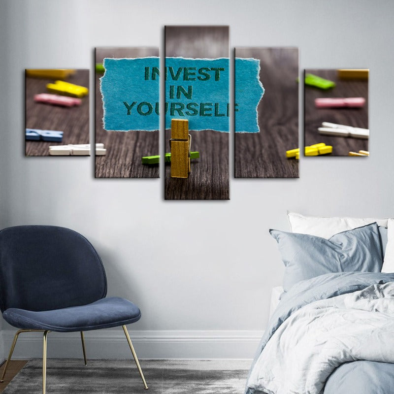 5 Stück Investiere in Dich Selbst - Leinwand Wandkunst Gemälde