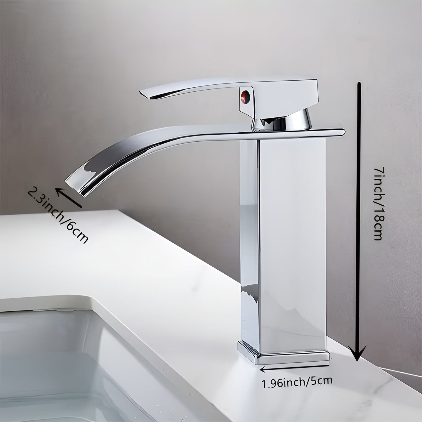 Edelstahl-Waschtischarmatur – Wasserfallauslauf mit Warm- und Kaltwasser | Einloch-Mischbatterie im Karnzack-Design für das Badezimmer