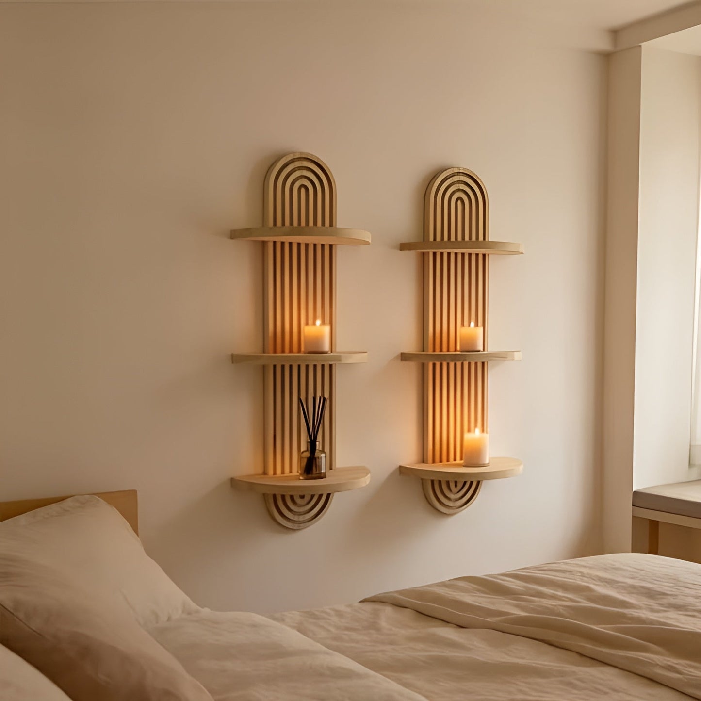 Boho-Wandregal aus Massivholz – mehrstufig und platzsparend | Für Wohnzimmer, Schlafzimmer und Flur
