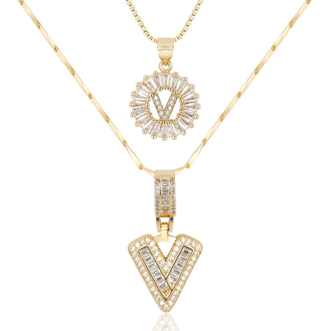 Karnz | 2pc 14k Diamant Buchstaben Initialen Halsketten