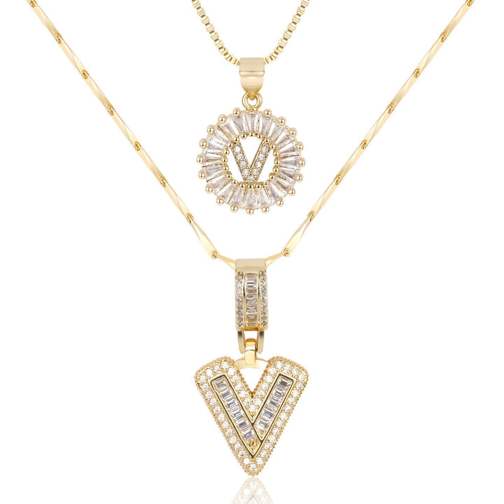 Karnz | 2pc 14k Diamant Buchstaben Initialen Halsketten