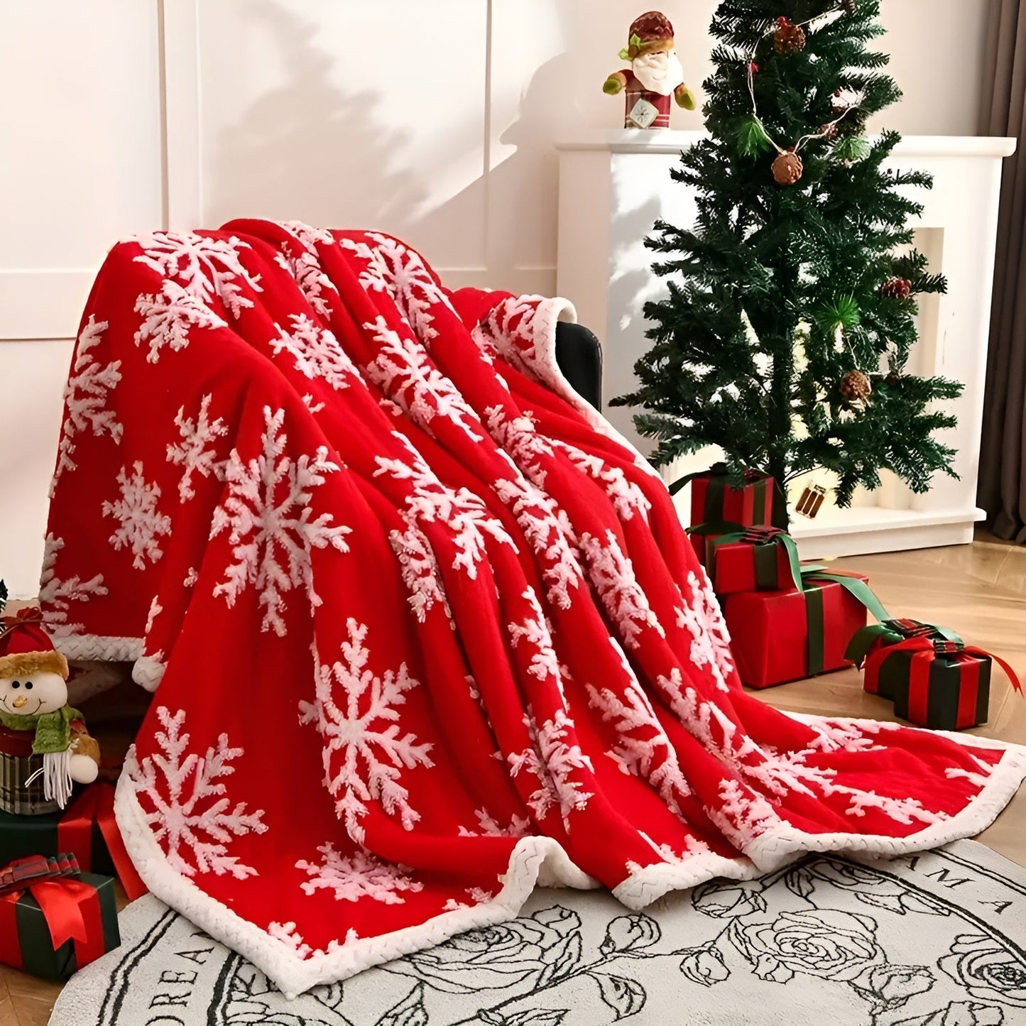 Weiche Fleece-Decke mit Schneeflockenmuster – Kuschelig & wärmend | Ideal für Sofa und Bett | Karnz