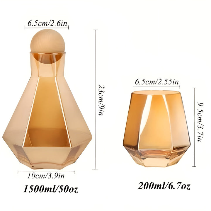 Diamantglas-Karaffenset mit 4 Gläsern – modern und dekorativ | 5-teiliges Set mit Deckeln für Wasser, Saft und Wein | Karnz