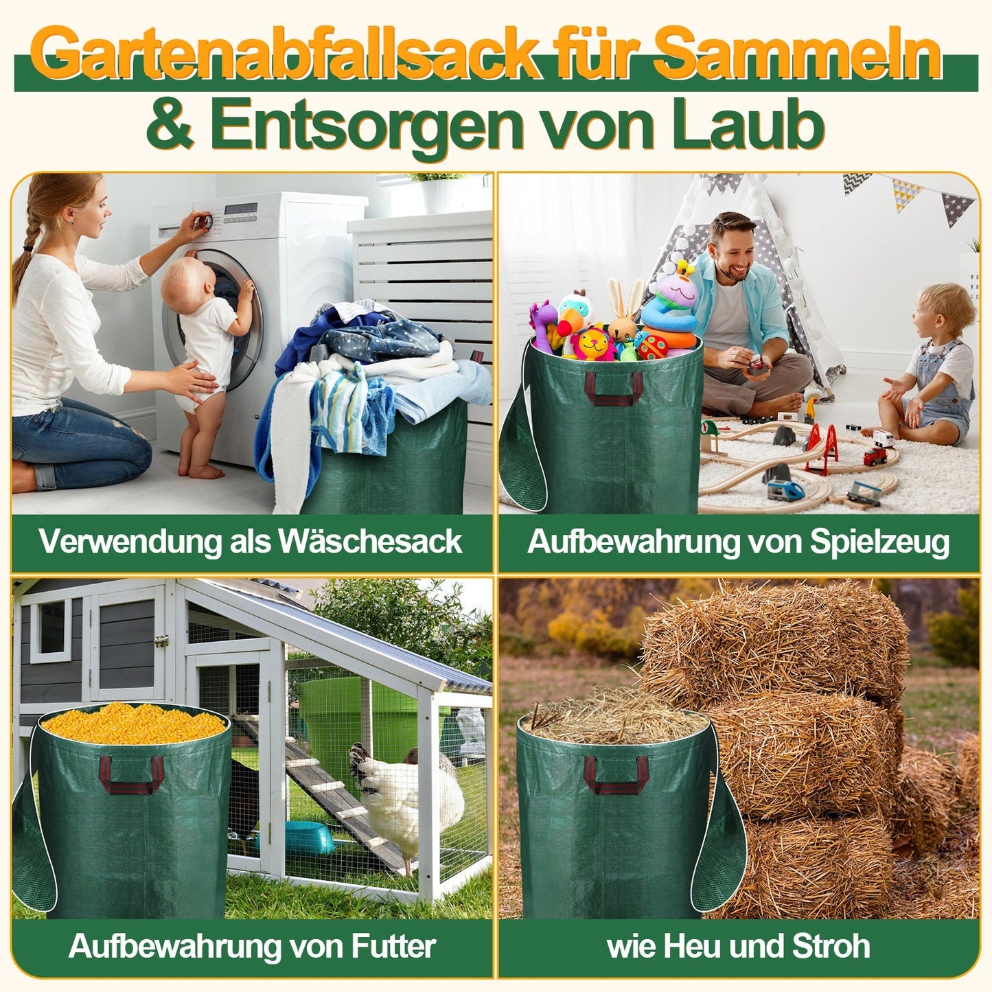 Gartenabfallsack Gartensack 272L mit Deckel | Karnz