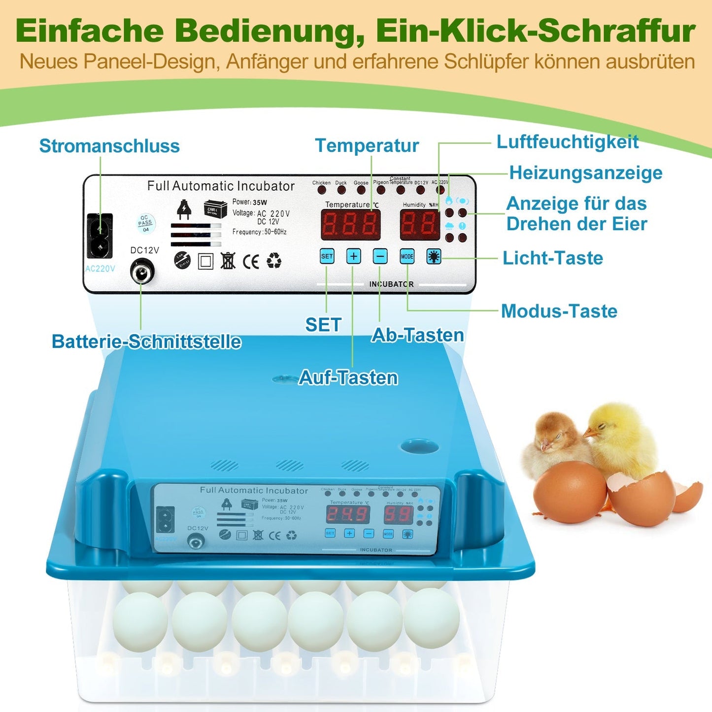 Brutautomat Vollautomatisch Inkubator für Hühner 36 Eier | Karnz
