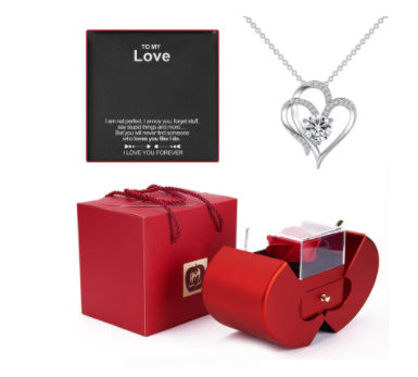 Rote Apfel Schmuckbox mit ewiger Rose und Halskette | Karnz