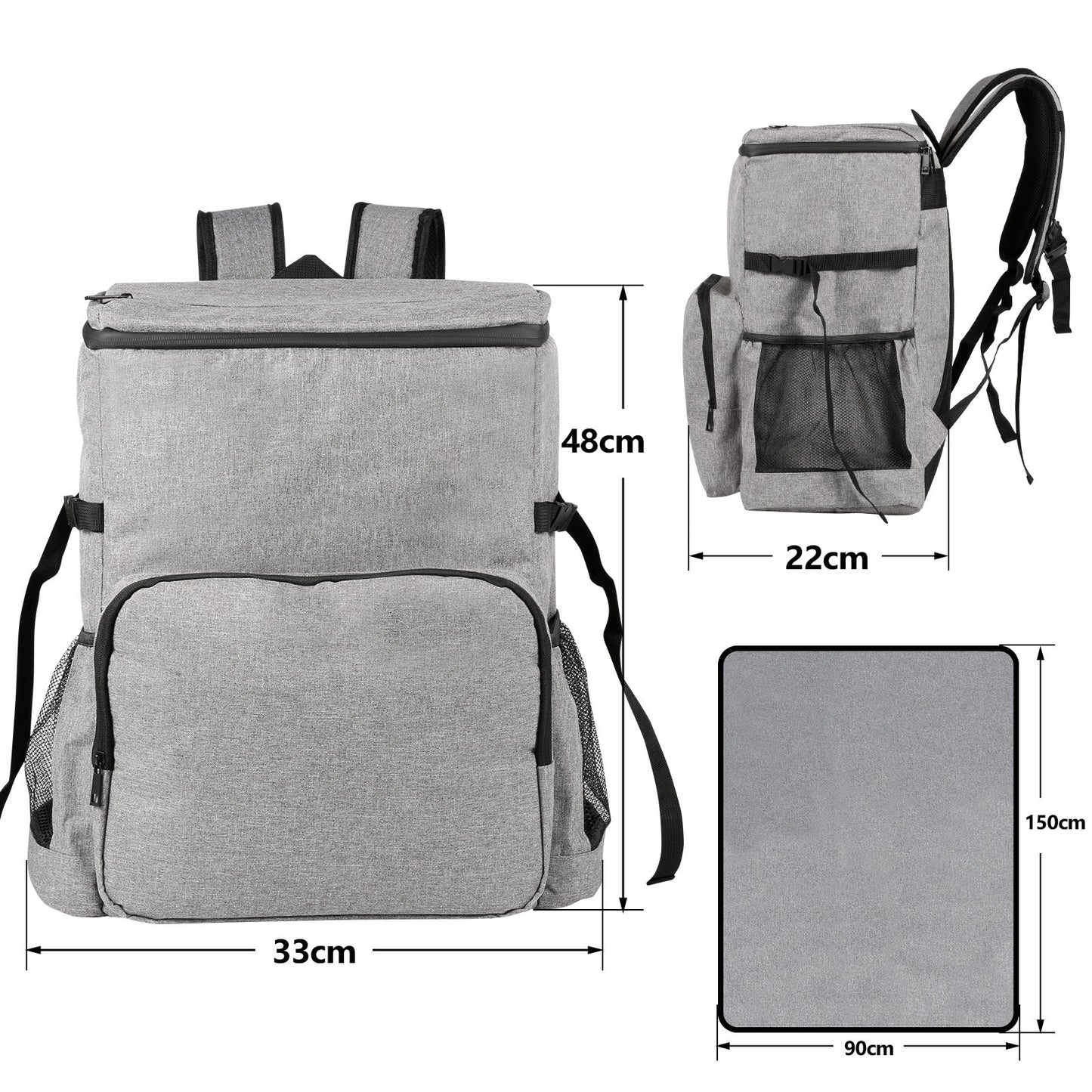 Kühlrucksack Thermo Rucksack 35L mit Picknickmatte | Karnz