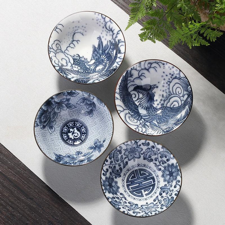 4-teiliges Blau und Weiß Porzellan Teetassen Set | Karnz