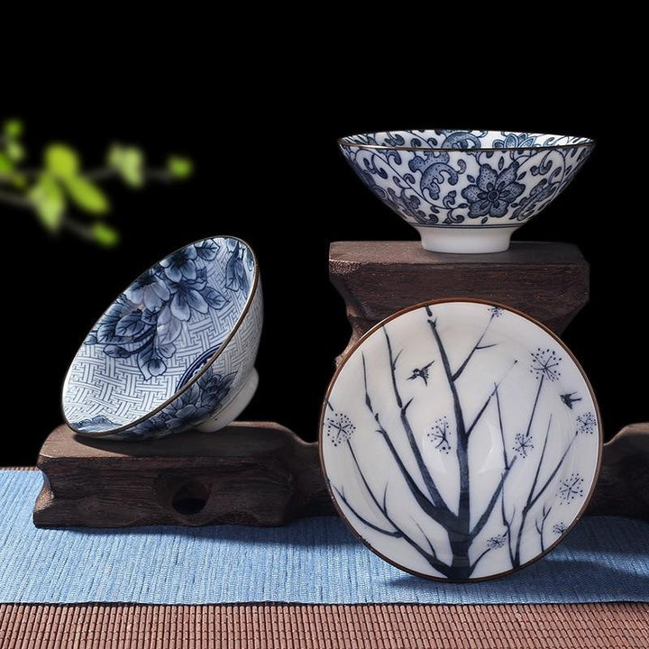 4-teiliges Blau und Weiß Porzellan Teetassen Set | Karnz
