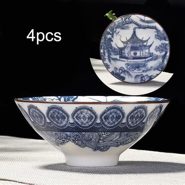 4-teiliges Blau und Weiß Porzellan Teetassen Set | Karnz