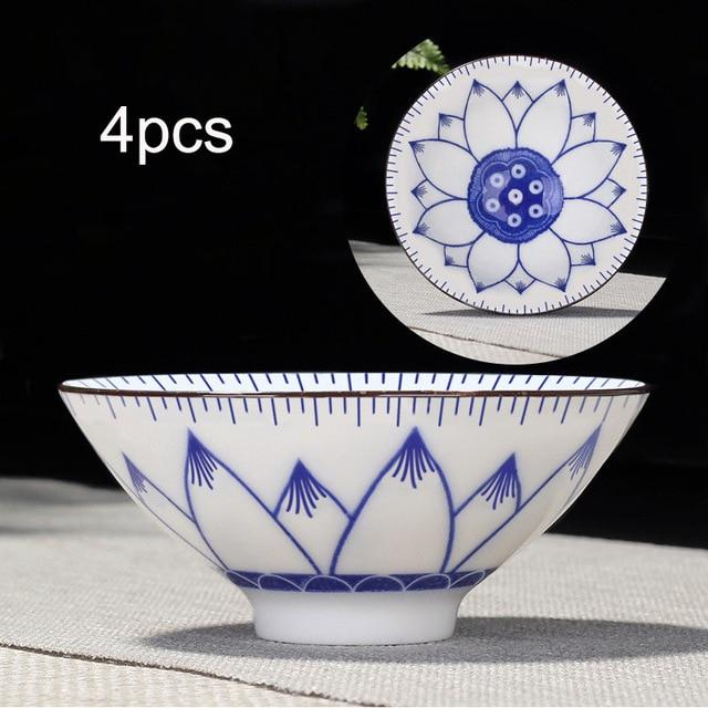 4-teiliges Blau und Weiß Porzellan Teetassen Set | Karnz