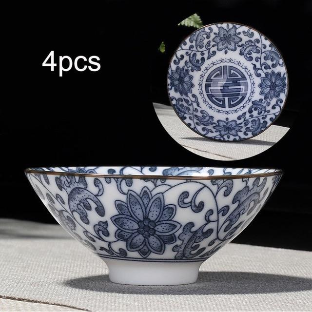 4-teiliges Blau und Weiß Porzellan Teetassen Set | Karnz
