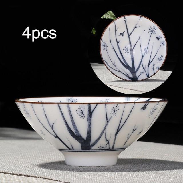 4-teiliges Blau und Weiß Porzellan Teetassen Set | Karnz