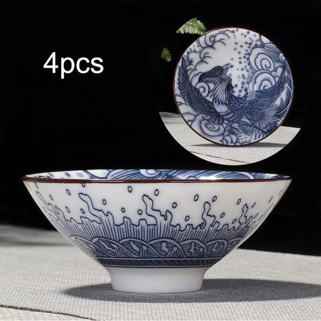 4-teiliges Blau und Weiß Porzellan Teetassen Set | Karnz