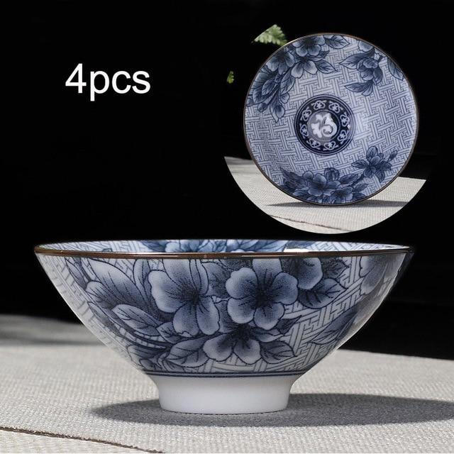 4-teiliges Blau und Weiß Porzellan Teetassen Set | Karnz