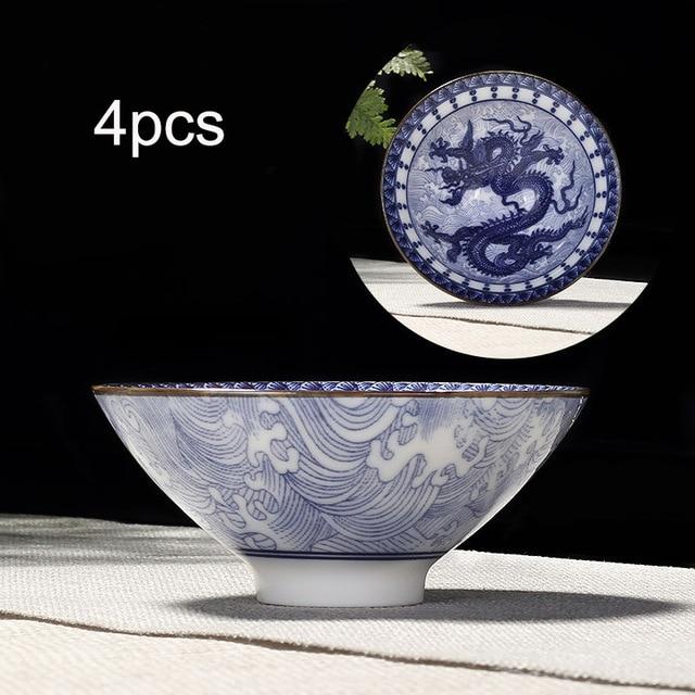 4-teiliges Blau und Weiß Porzellan Teetassen Set | Karnz